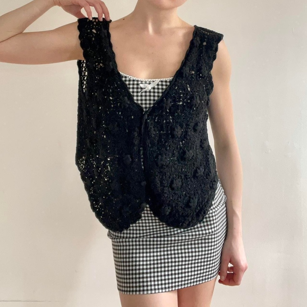 70’s Vintage Black Crochet Vest